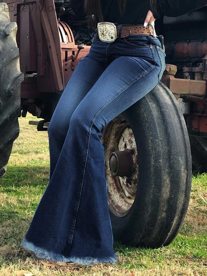 Western-Inspired Casual Flared Jeans