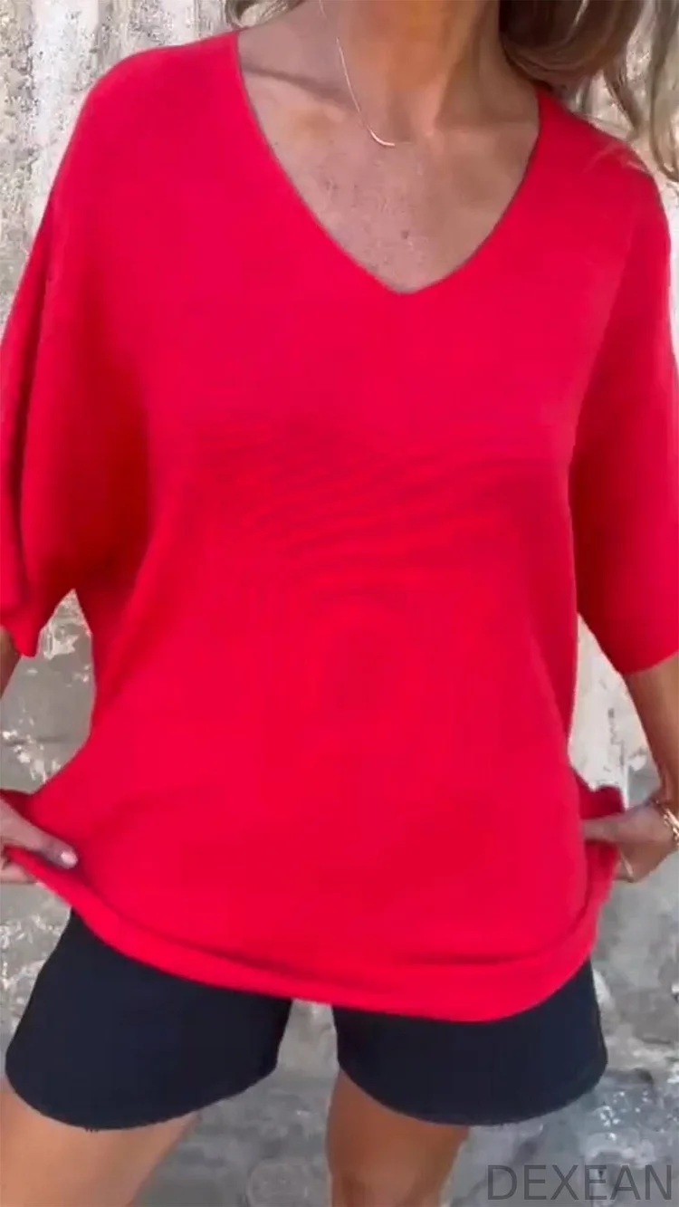 V-neck Mid-sleeve Shirt