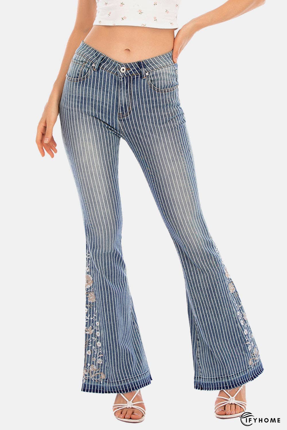 Full Size Flower Embroidery Wide Leg Jeans | IFYHOME