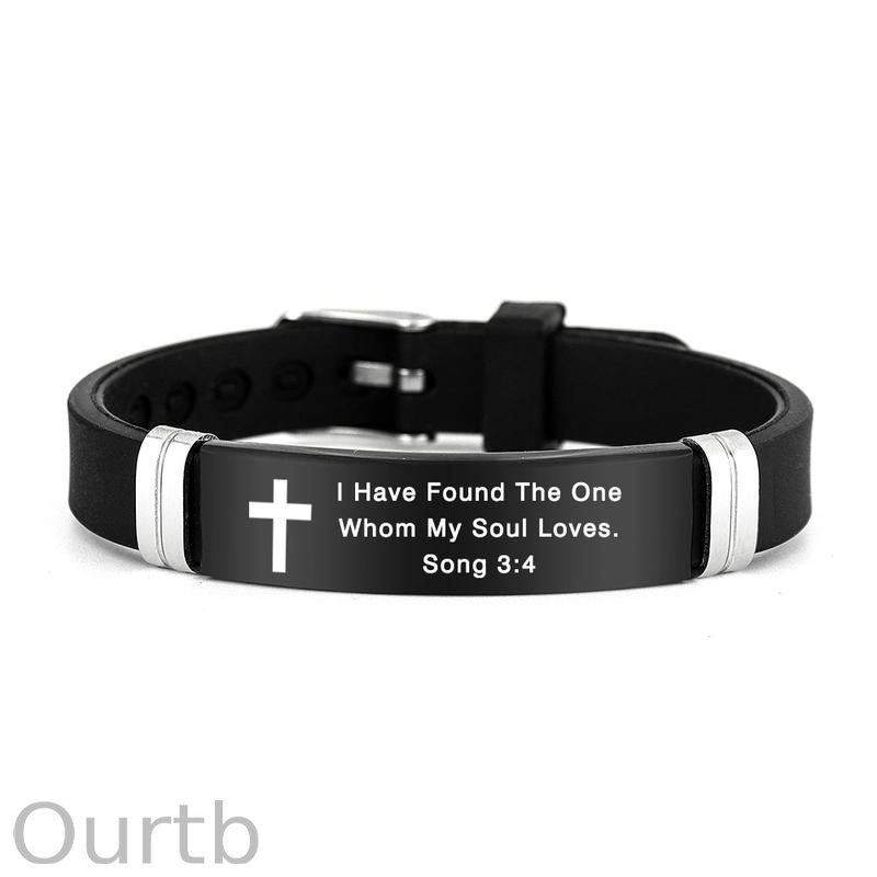 Cross Bracelet Inspirational Bible Quotes Faith Christian Silicone ID Wristband Religious Gift Men and Women Stainless Steel Rubber Adjustable Bracelet