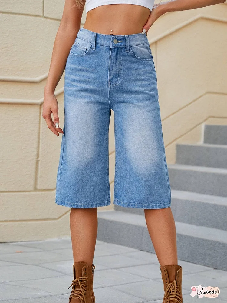 High Waist Denim Shorts with Pockets