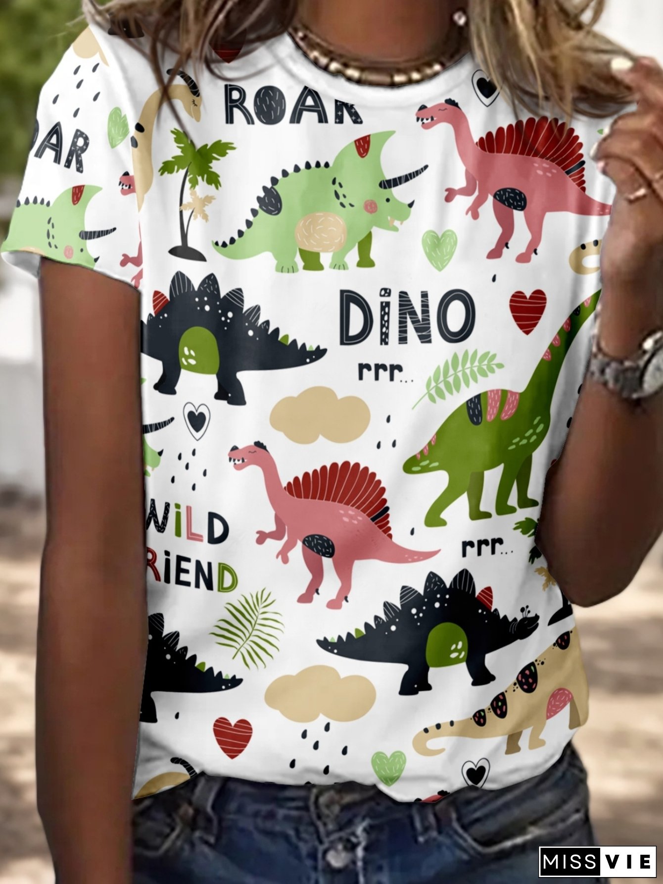 [Dinosaur Print T-Shirt] Summer Fashion Women's Short-Sleeve Round-Neck T-Shirt | Digital Print Of A Dinosaur Design