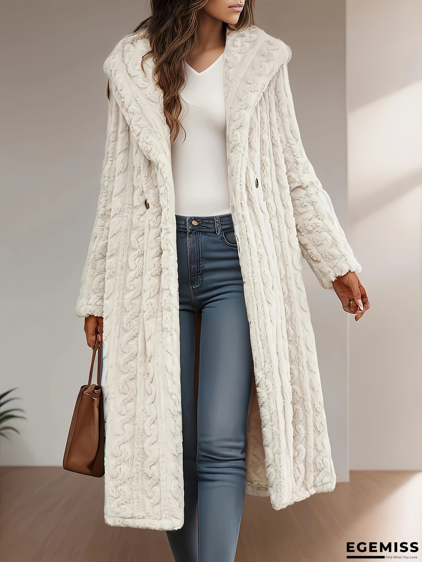 Elegant Solid-color Button Cardigan with A Hood And Long-sleeved Plush Coat for Ladies, Fashionable Women's Wear for Autumn And Winter | EGEMISS