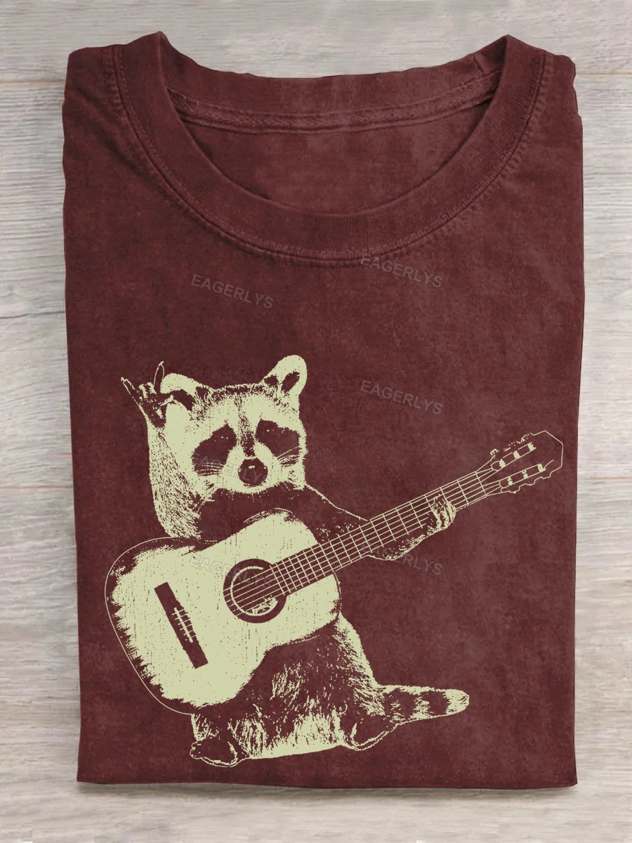 Eagerlys Raccoon Playing Guitar Music T-shirt Eagerlys