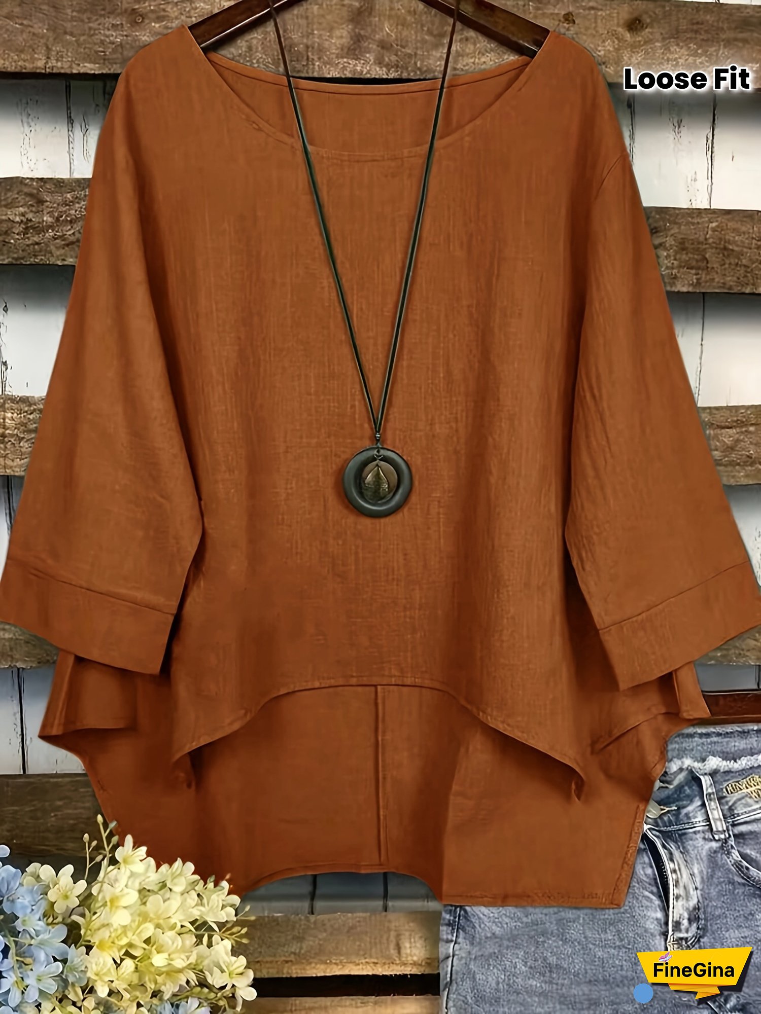 [Elegant Olive Blouse] Olive Green Women's Elegant Solid Color Round Neck Asymmetrical Hem Blouse | Machine Washable, Loose Fit, Short Sleeve, Textured Material, No Stretch Fabric | For Spring Summer Fall Casual & Formal Wear, Seasonal Fashion