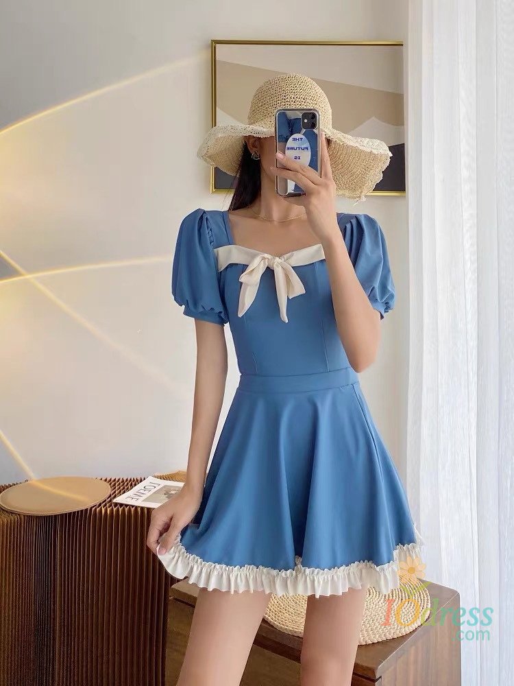 IO Dress New Korean Style Sweet Bikini Womens One Piece Cute Slim Fit Monokini Swimsuit Sunblock Beach Wear Bodysuit Dress Summer Swimwer