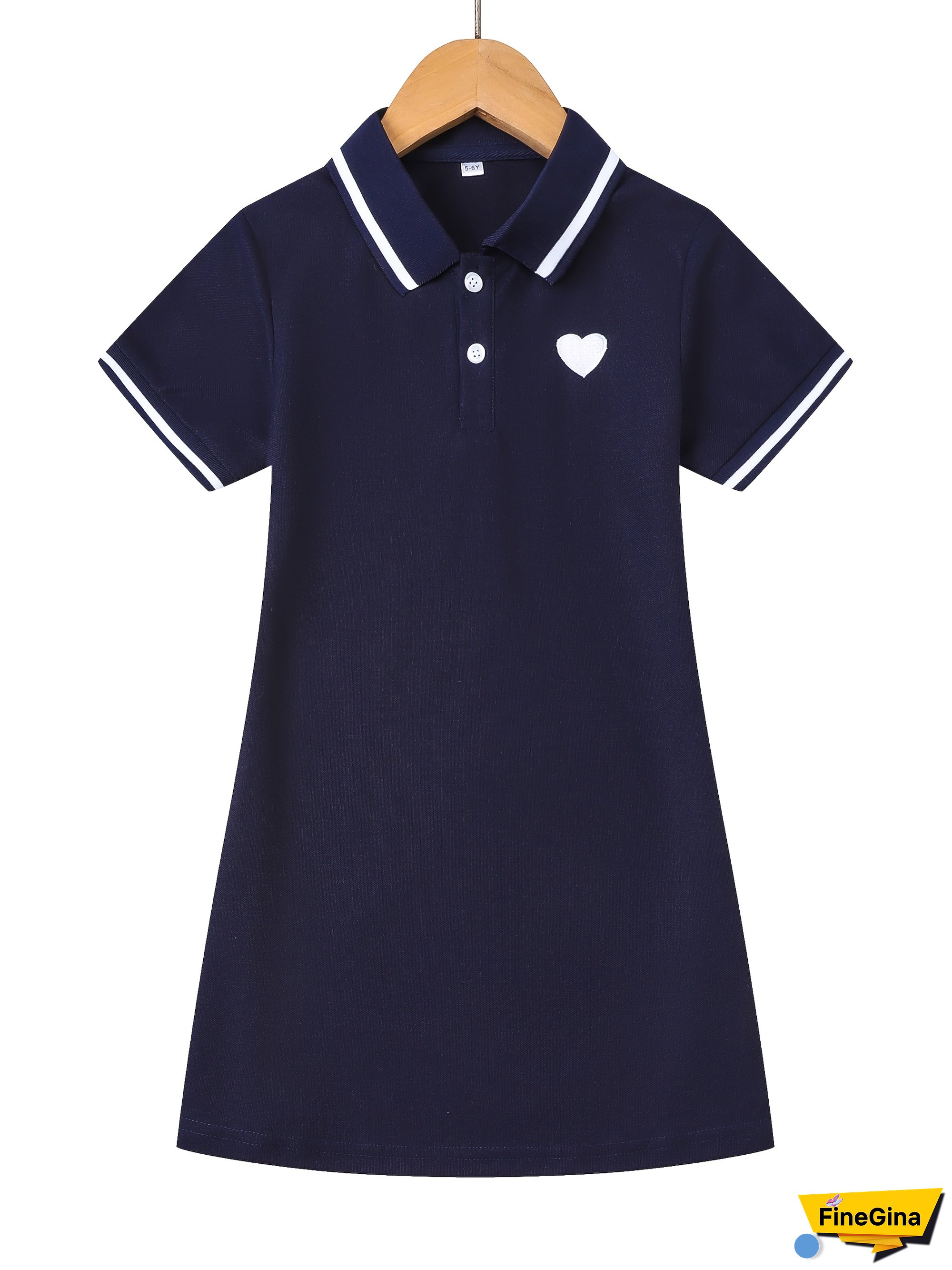 A Young T-Shirt Dress With Heart Embroidery And Contrasting Trim, Perfect As A Back-To-School Gift With A -Like Feel.