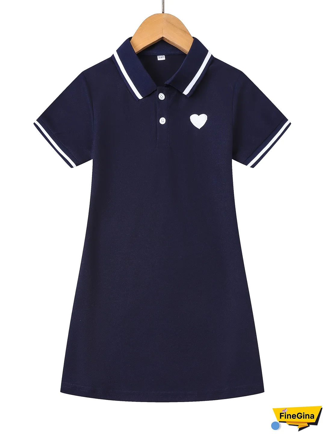 A Young T-Shirt Dress With Heart Embroidery And Contrasting Trim, Perfect As A Back-To-School Gift With A -Like Feel.