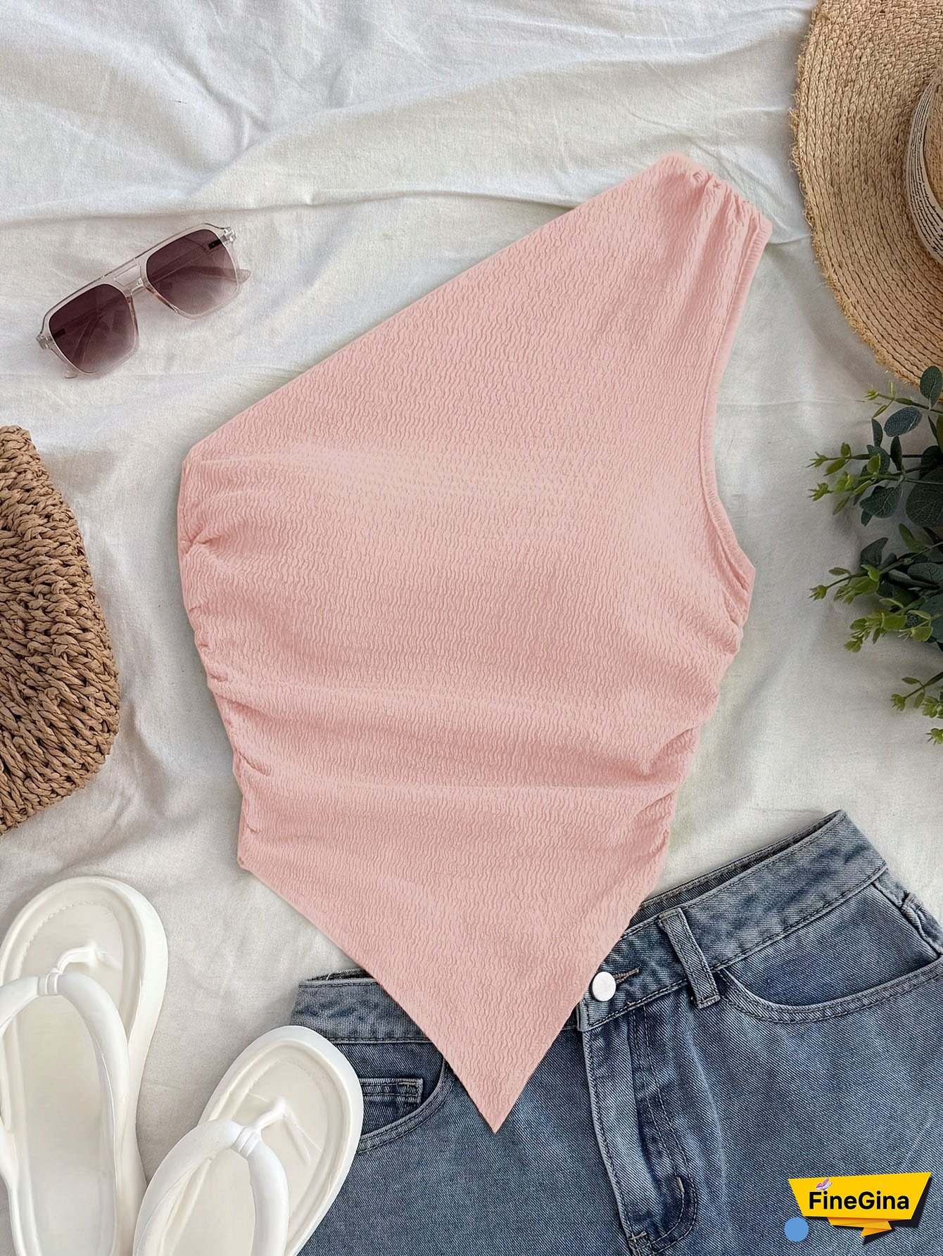 Chic One-Shoulder Asymmetrical Tank Top for Women - Vibrant Green, Ribbed Texture, Sleeveless, Machine Washable, Perfect for Summer Vacations and Casual Outfits