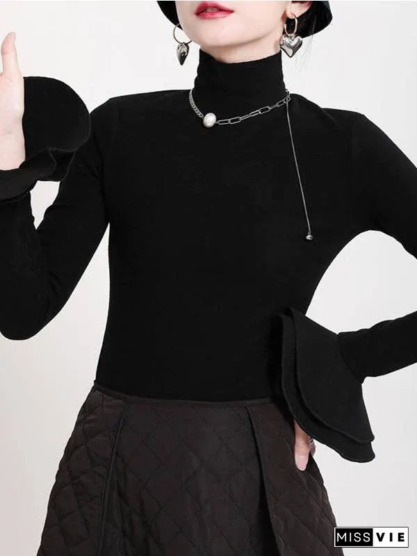 Special Solid Color Stretch Turtleneck Cotton T-Shirt