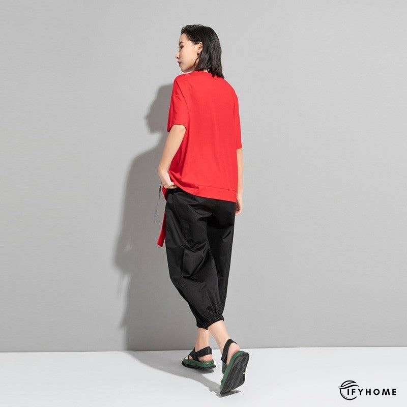 Color Block Personality Ribbon Short Sleeve T-Shirt | IFYHOME