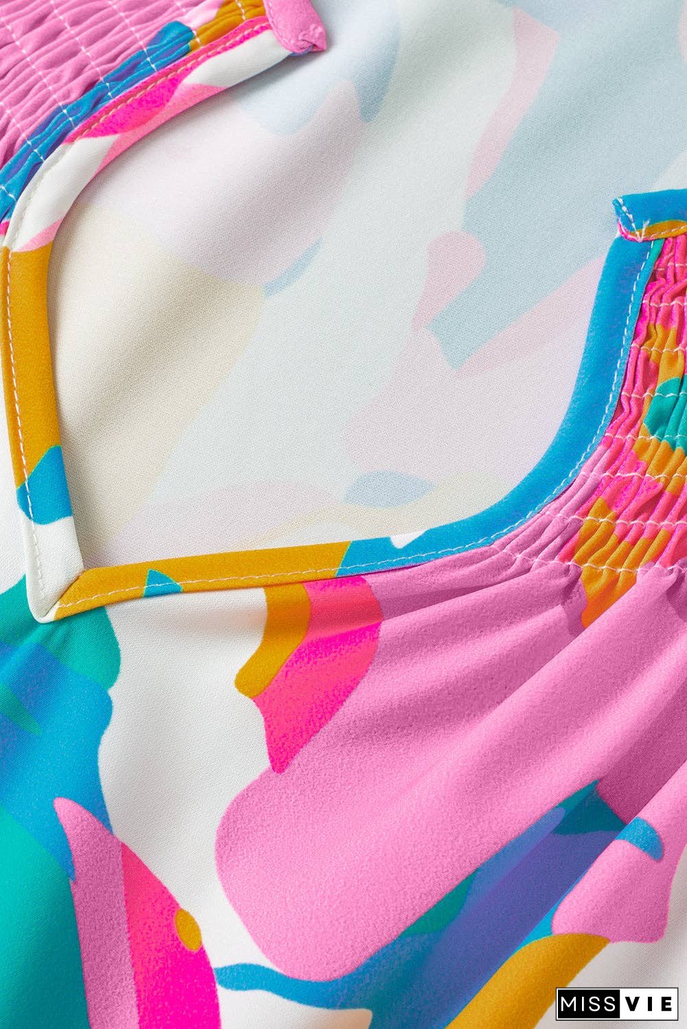 Multicolour Abstract Print Notched Neck Flutter Sleeve Blouse