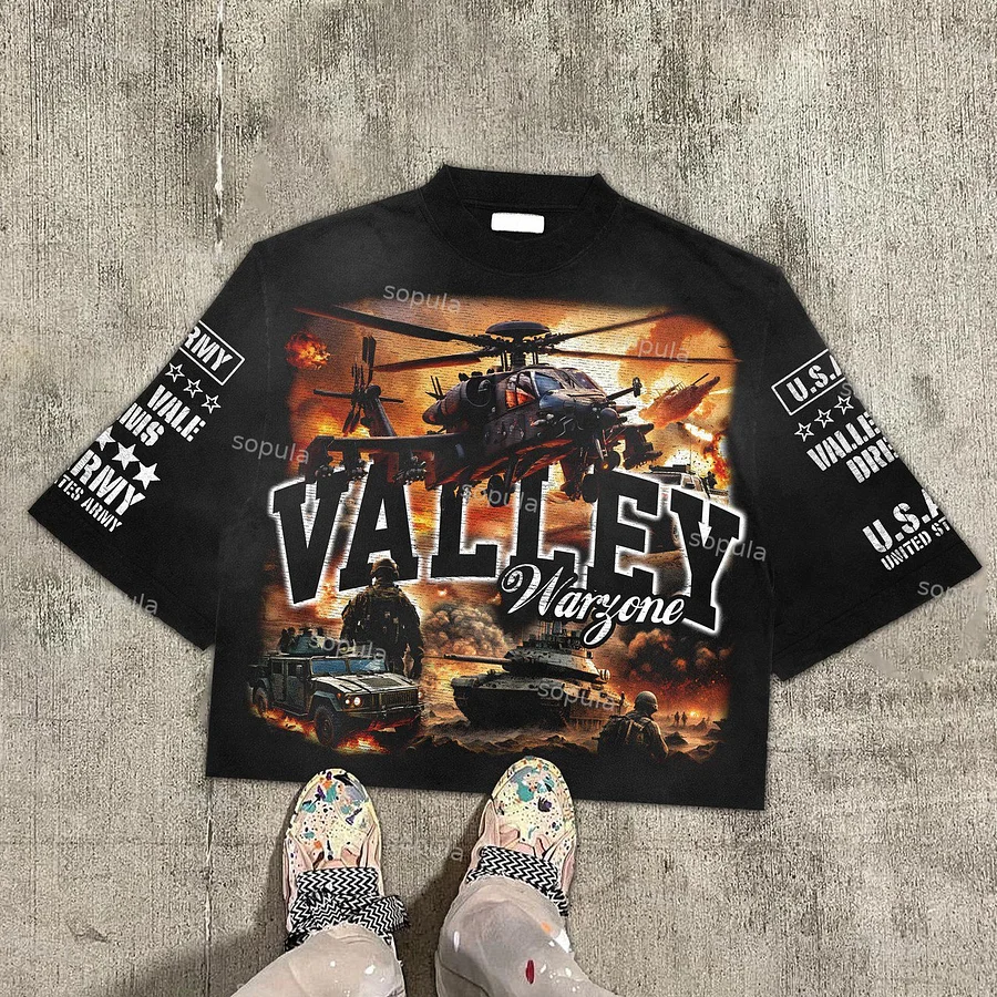 Sopula Vintage Warzone Valley Dreams Peace Graphic 100% Cotton T-Shirt Cropped Tees