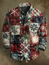 Christmas Tree Snowflake Plaid Print Casual Long-Sleeve Shirt