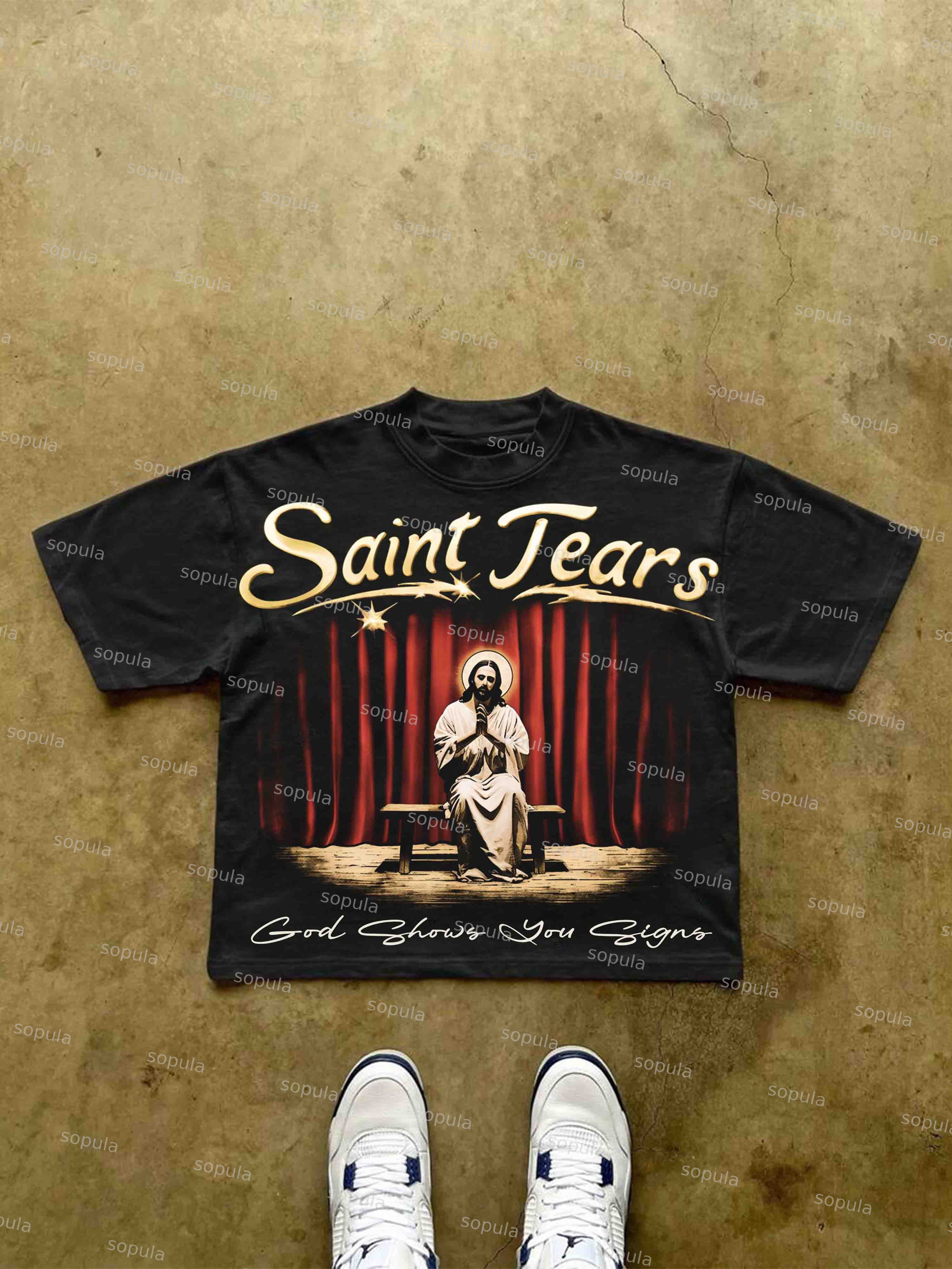 Vintage Jesus God Shows You Signs Print Graphic Cropped T-shirt