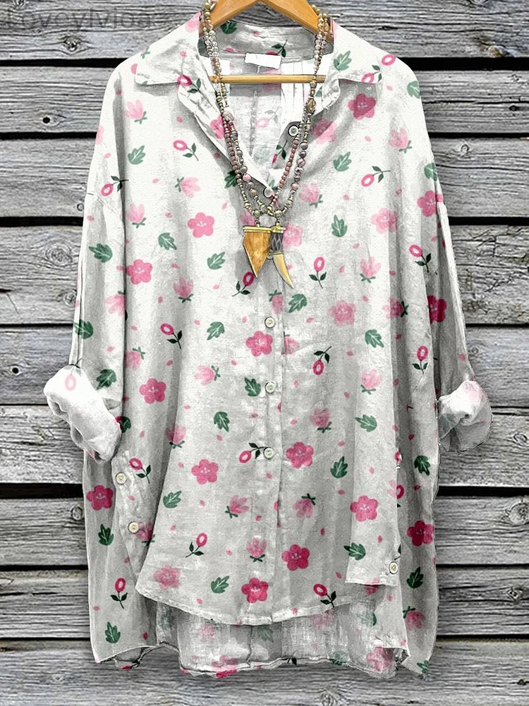 Women's Flowers Floral Print Casual Cotton And Linen Shirt