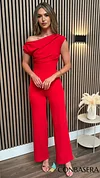 Nisha Red Sleeveless Cowl Neck Jumpsuit
