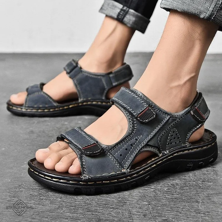 Men's Outdoor Handmade Genuine Leather Breathable Beach Open Toe Sandals shopify Stunahome.com