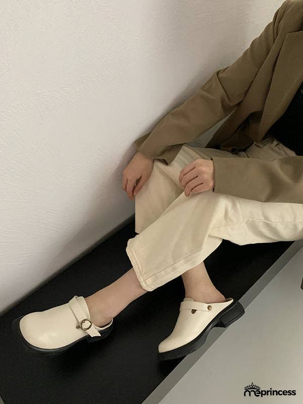 Buckle Round-Toe Split-Joint Loafers Mules&Slides Sandals