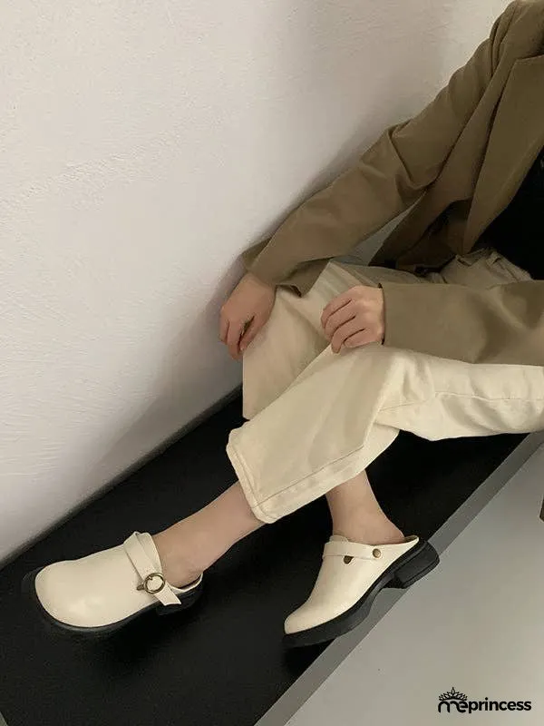 Buckle Round-Toe Split-Joint Loafers Mules&Slides Sandals