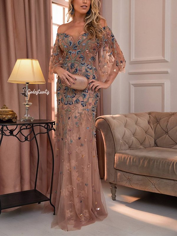 Off-The-Shoulder Lace And Mesh Maxi Dress