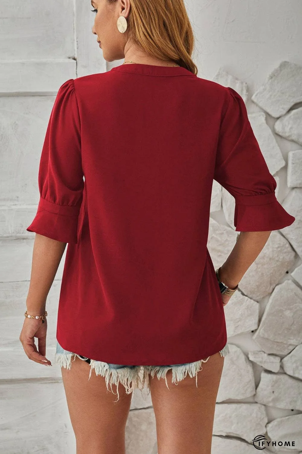 Notched Half Sleeve Blouse | IFYHOME