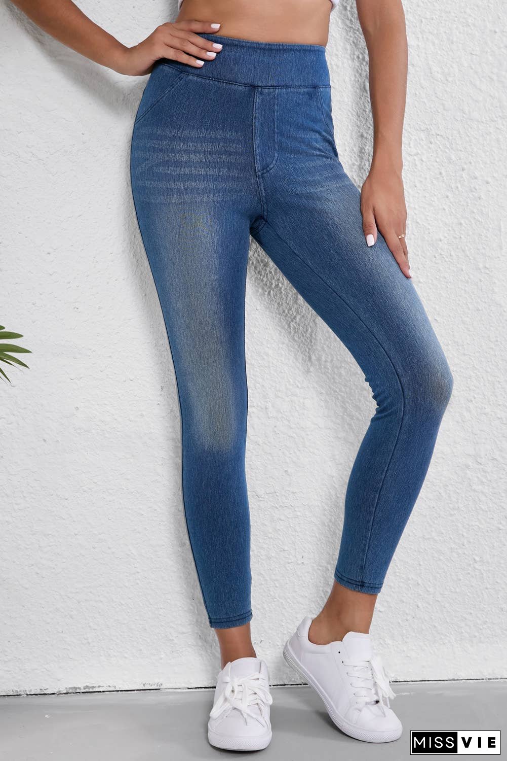 Elastic Waist Ankle Length Mid Waist Jeggings