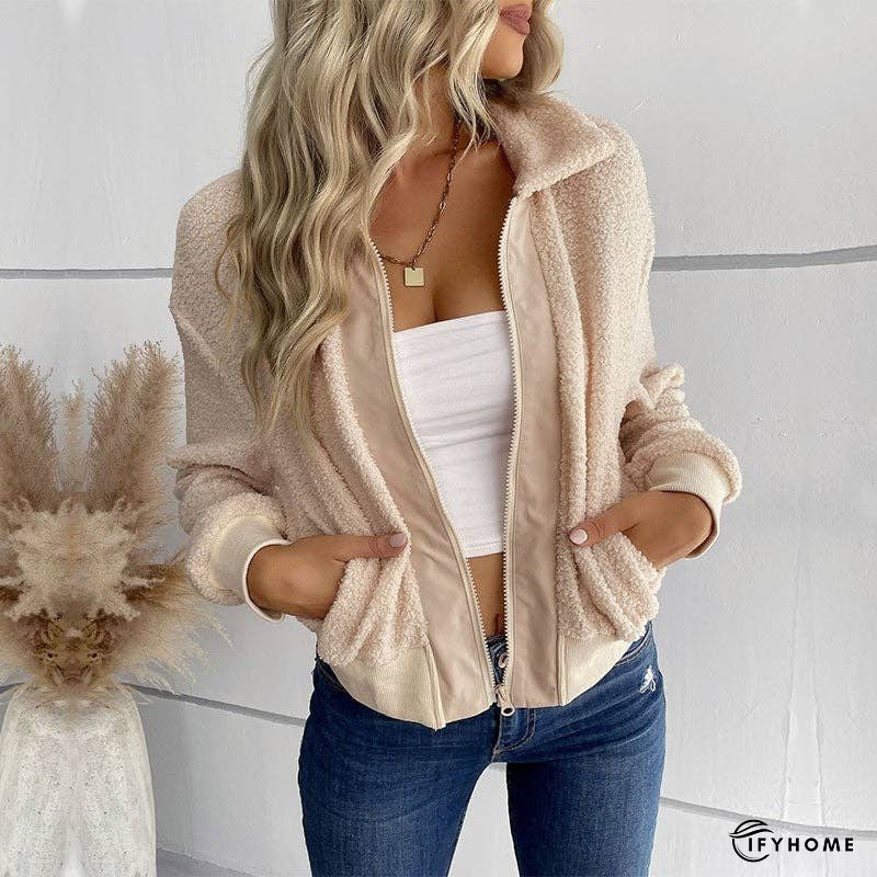 Solid Color Short Lapel Long Sleeve Sherpa Jacket | IFYHOME