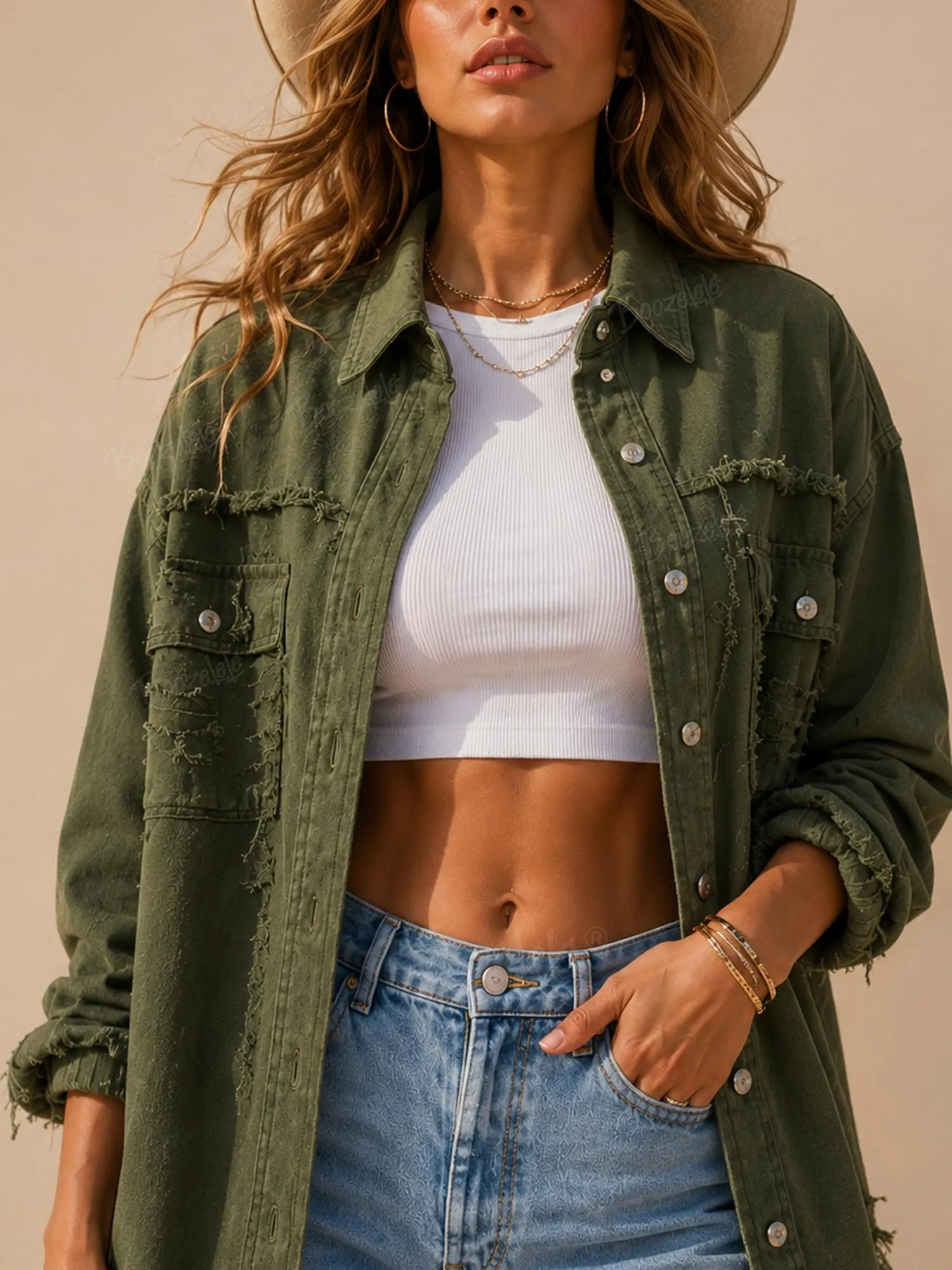 Perfect for Camping or Outdoor Music Festivals, Distressed Ripped Design, Heavyweight Cotton Twill, Women's FW26 Western Utility Style Shirt Jacket