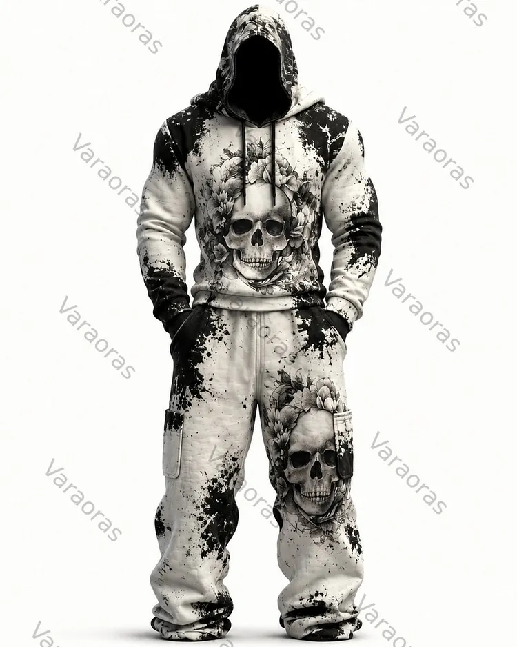 Men's Fashion Skull Print Hoodie & Pants Two-Piece Set 6498