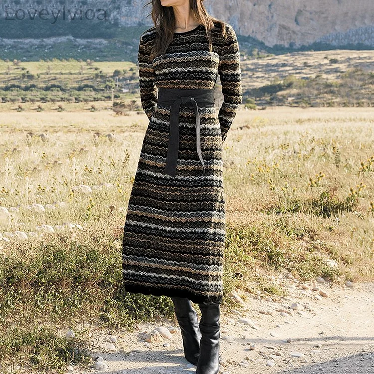 Vintage Tribal Geometric Knitted Comfort Dress