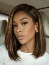Glueless Wig Black with Caramel Highlights Yaki Straight/ Wave Bob Wig