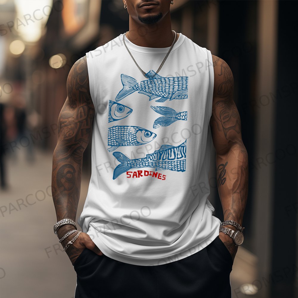Men's Casual Sardines Art Print Gym Tank Top