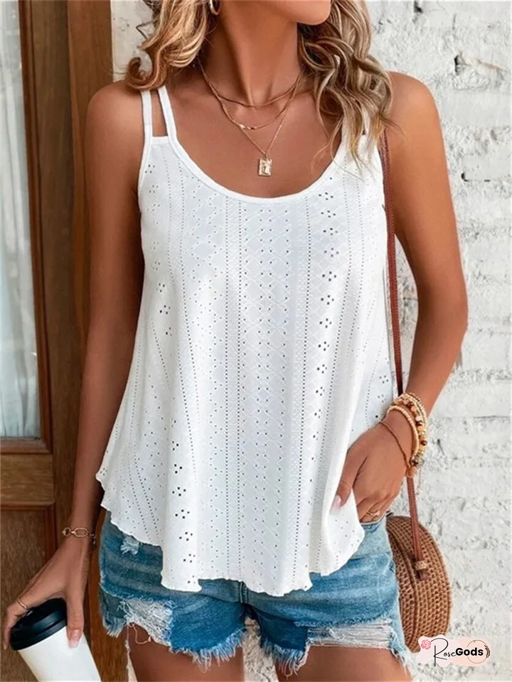 Solid Color Double Shoulder Halter Top Round Neck Jacquard Loose Type Inside Sleeveless Bottoming Shirt Female