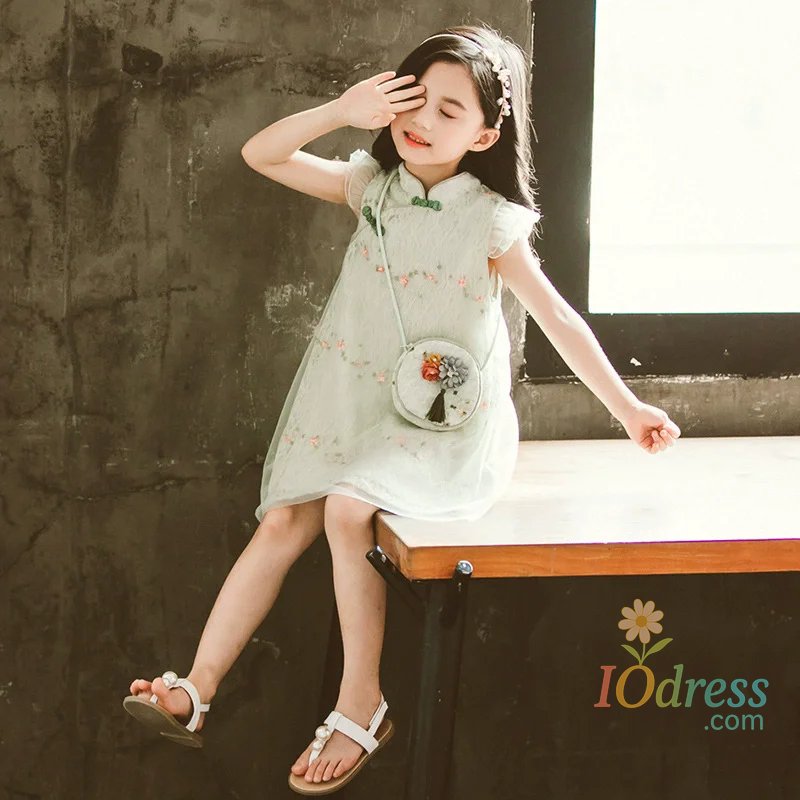 IO Dress Tang Girls Casual Dresses Chinese Kids Clothes Perform Cheongsams Fashion Girl Hanfu Dress Summer Modern Qipao Baby Vestido IO Dress