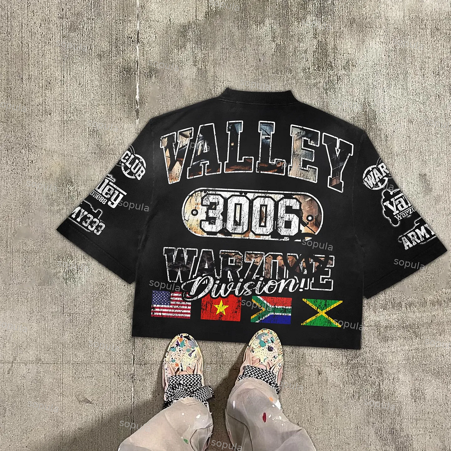 Vintage Warzone Graphic 100% Cotton T-Shirt Cropped Tees