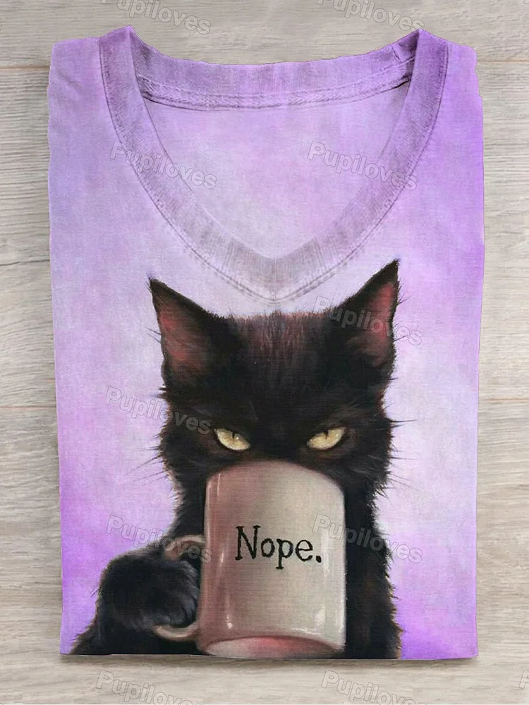 Pupiloves Pupiloves  Funny Cat Art Print V-Neck T-Shirt