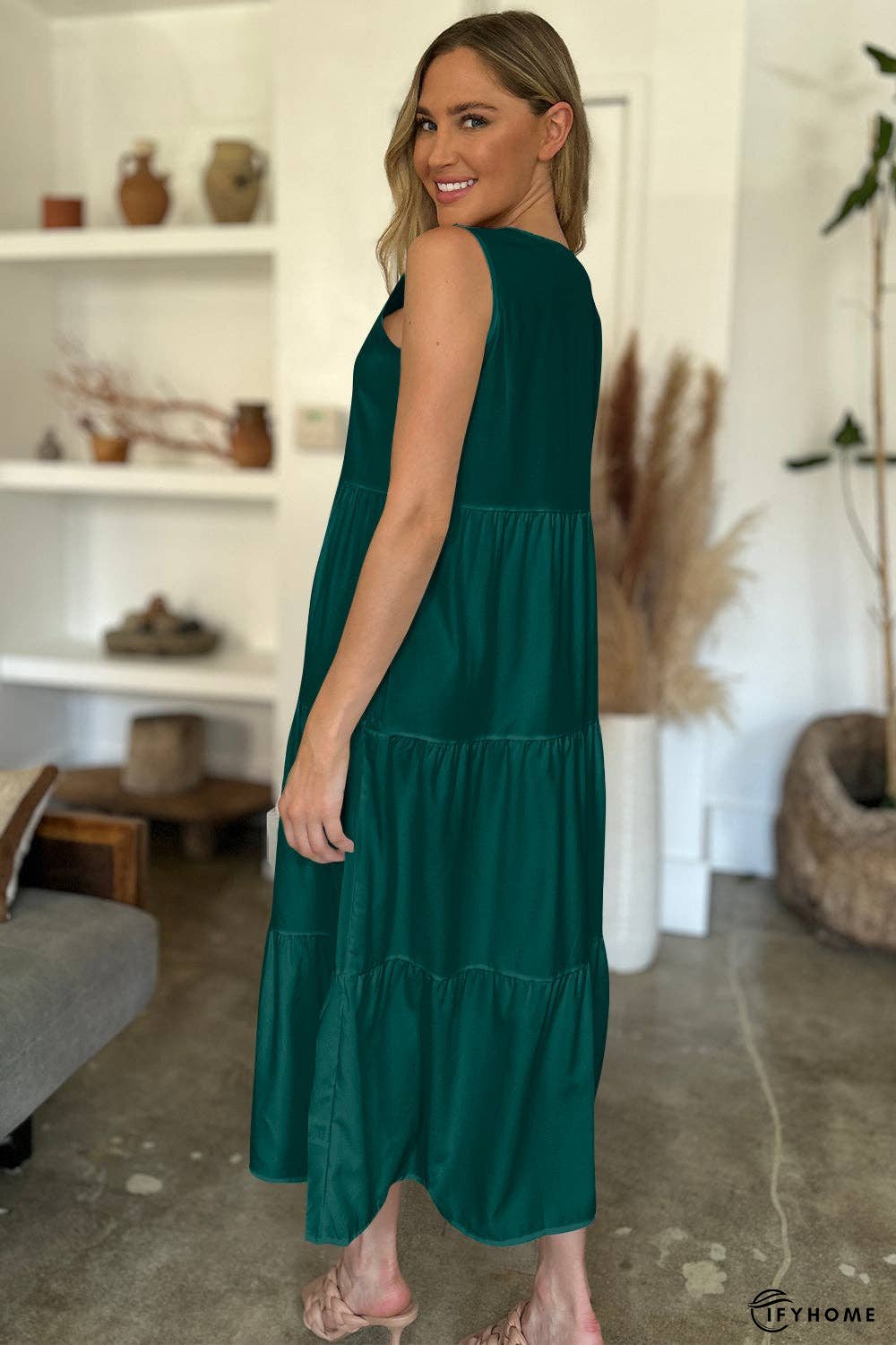 FAM-FAM V-Neck Sleeveless Midi Tiered Dress | IFYHOME