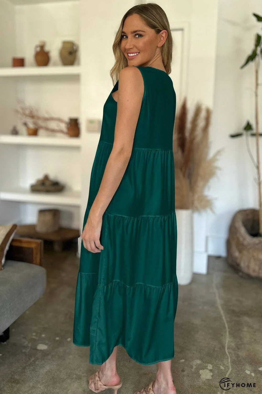 FAM-FAM V-Neck Sleeveless Midi Tiered Dress | IFYHOME
