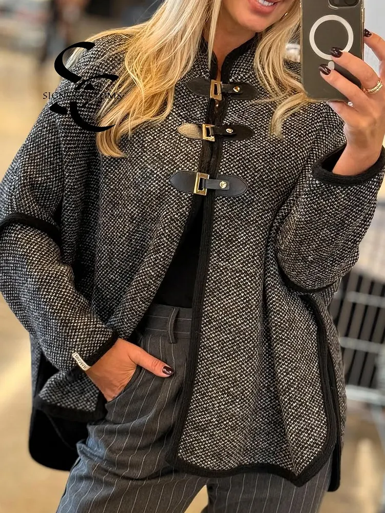 Women's Knitted Cardigan Jacket with Buckle