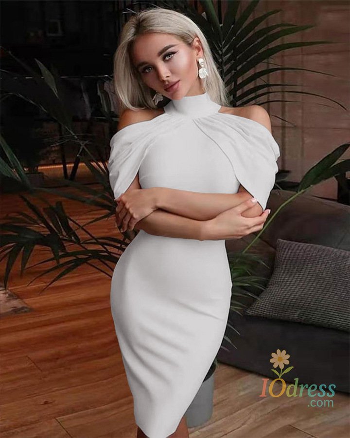 IO Dress 2024 New Solid Color Slim Midi Dresses Women Halter Neck Off Shoulder Package Hip Bodycon Elegant Temperament Ladies Party Dress