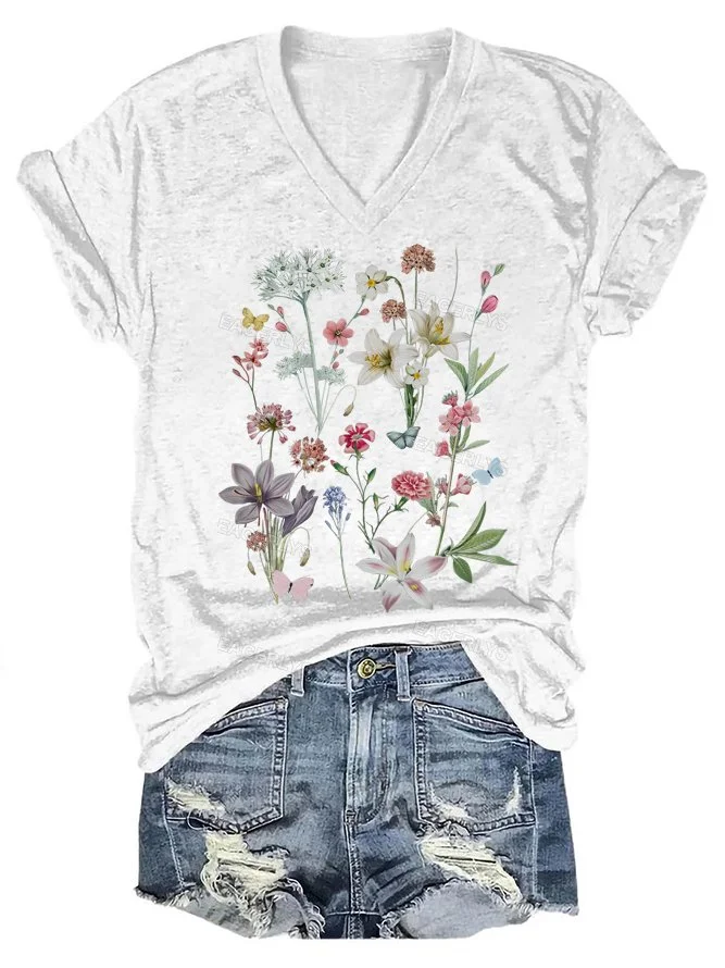 Vintage Botanical V-neck T-shirt Eagerlys