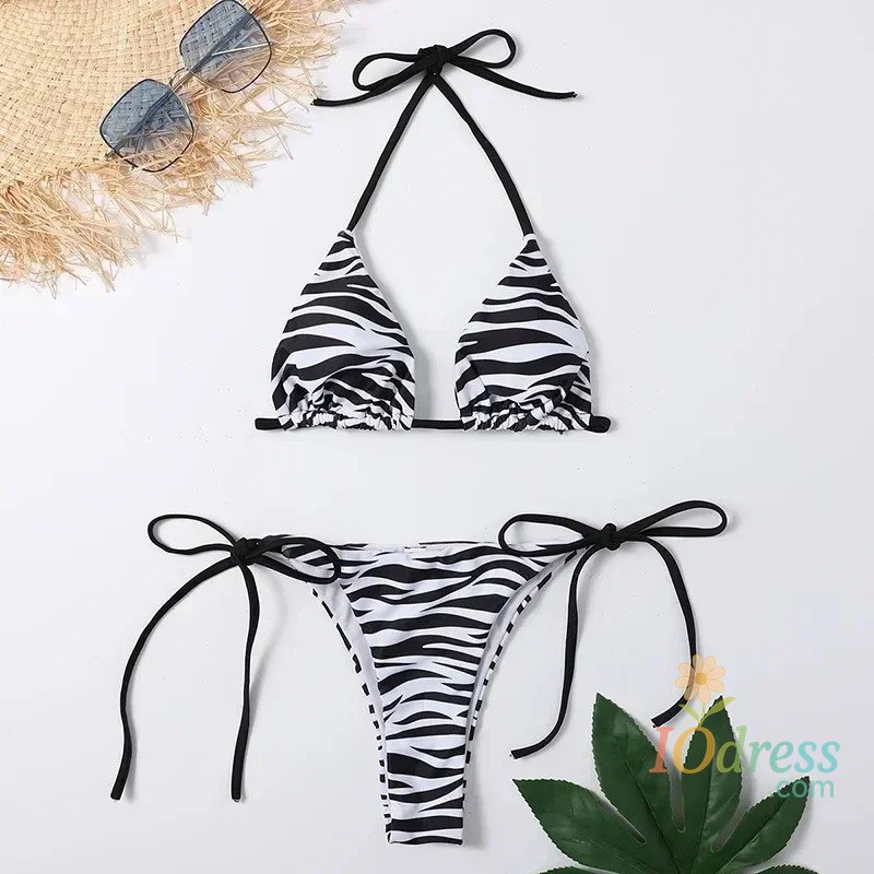 IO Dress Blue Striped Print Swimwear Triangle Micro Bikini Set Mini Thong Sexy Swimsuit Women Halter String Bathing Suit Bikinis De Mujer