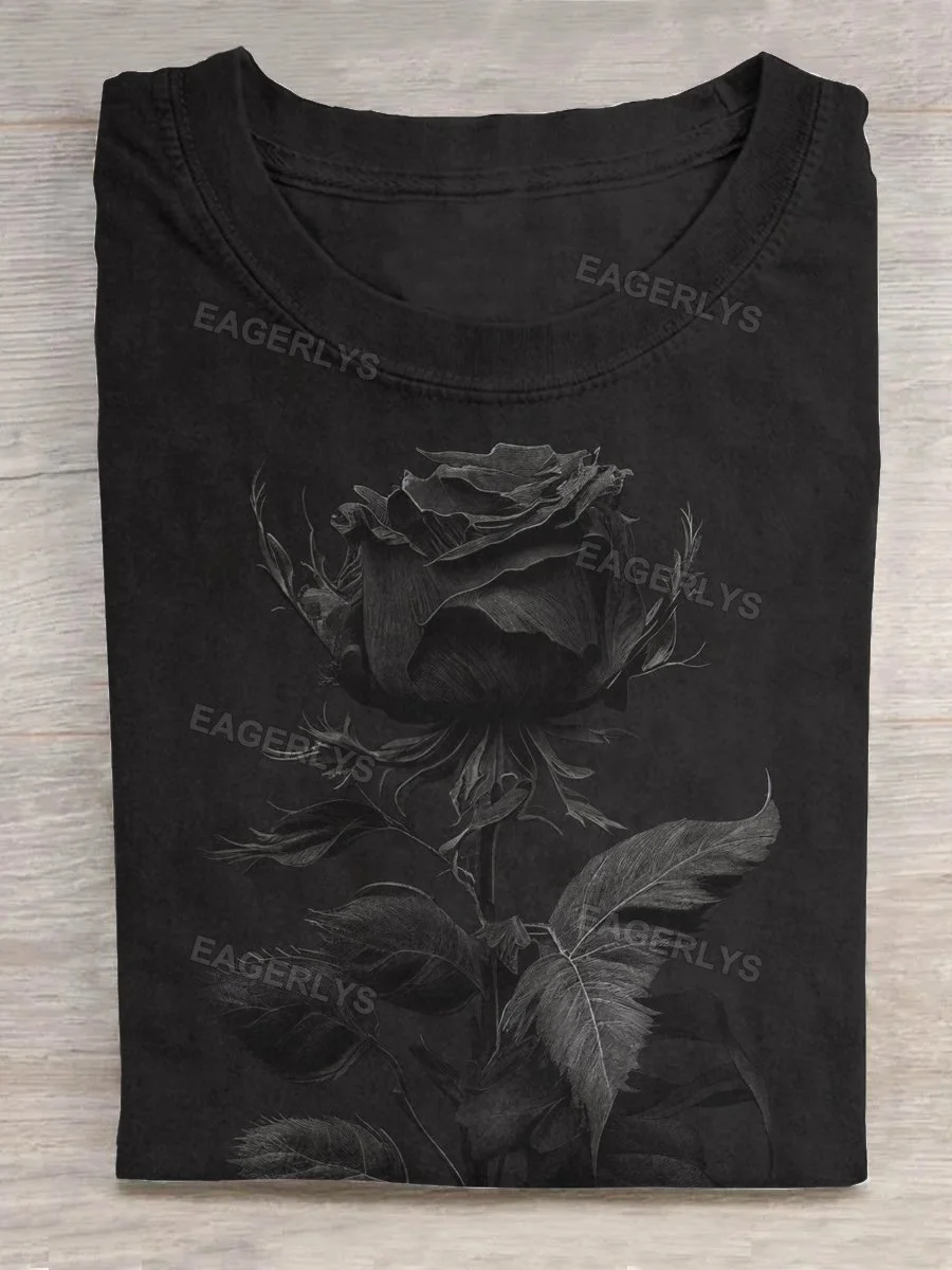 Eagerlys Vintage Oil Painting Rose T-shirt Eagerlys