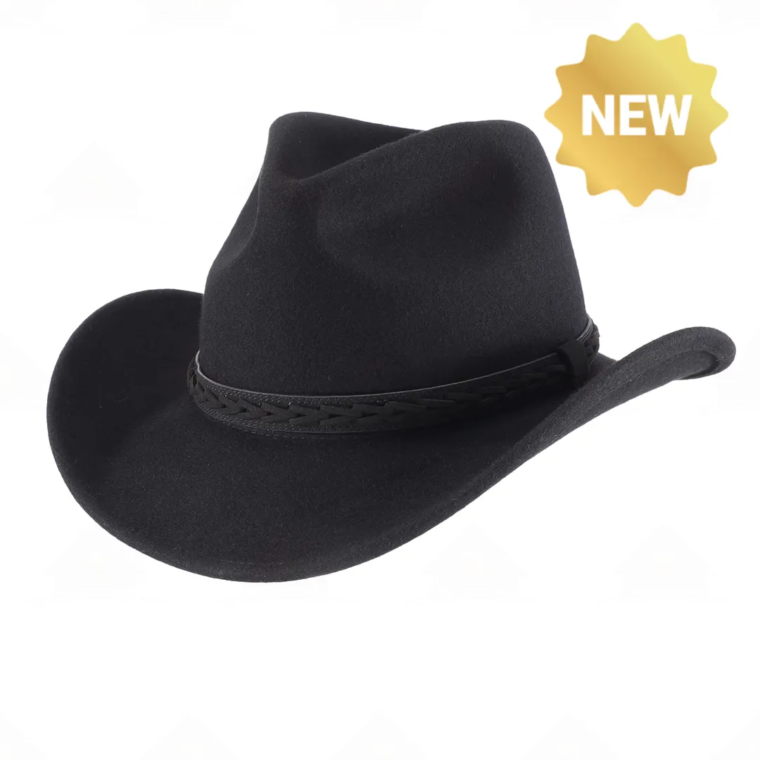Home Prefer Men&rsquo;s Wool Felt Fedora Hat with Braided Band &ndash; Classic Wide Brim Cowboy Style