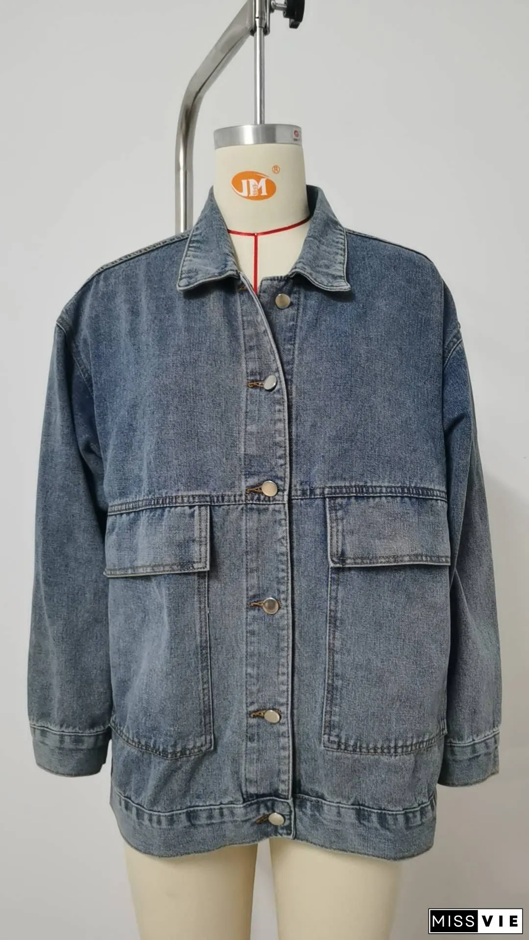 Plain Washed Denim Big Pockets Oversize Jacket MN22