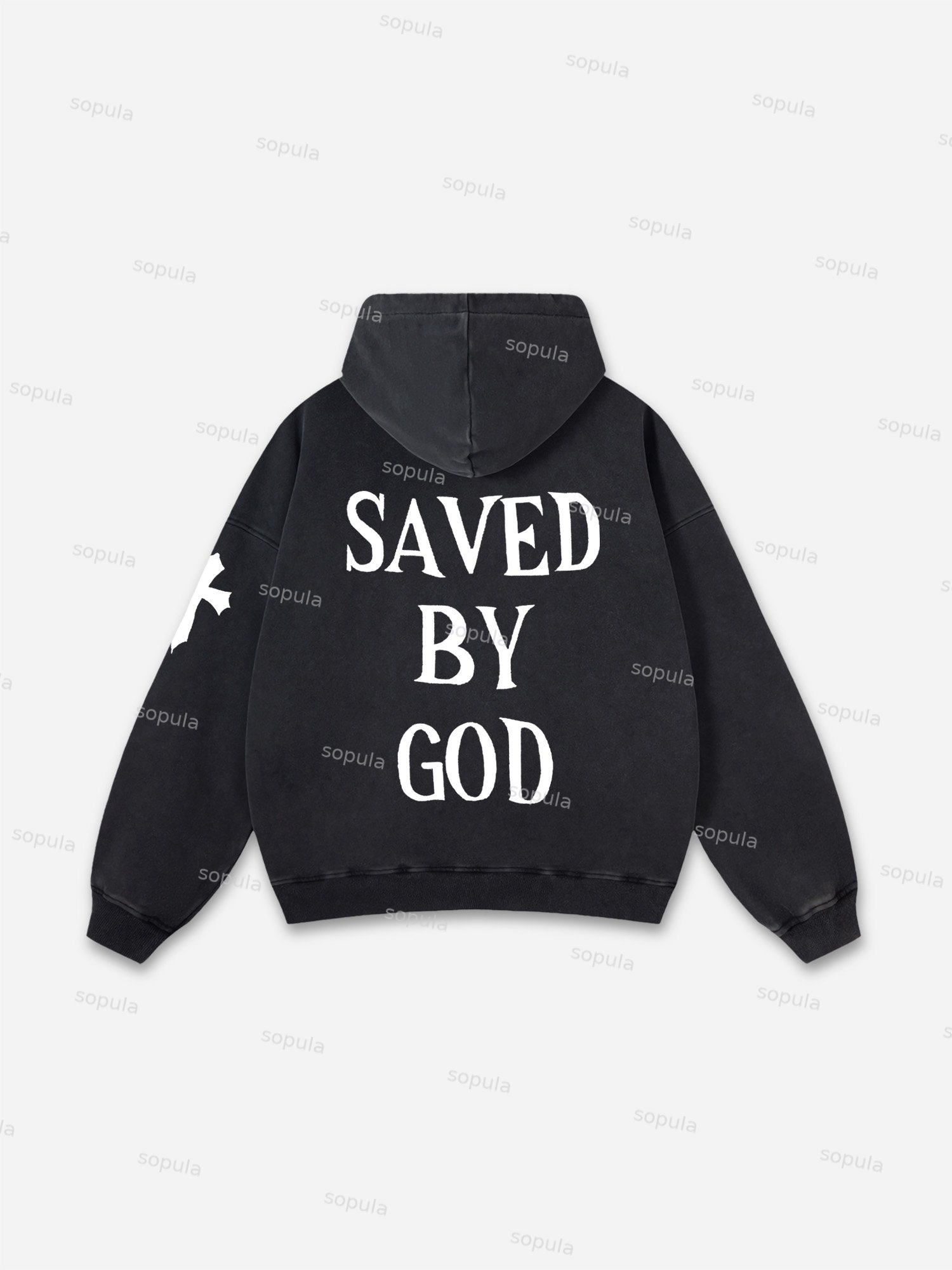Vintage Hip-Hop Saved By God Graphic Acid Washed Oversized Hoodie