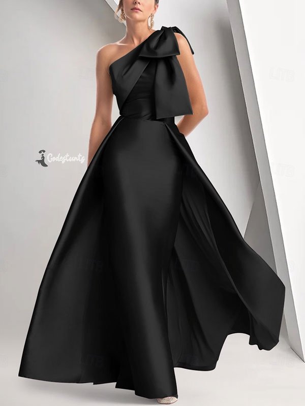 One Shoulder Guest Ribbon Bow Evening Dress