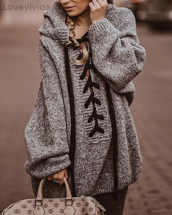Plus Size Hooded Sexy Simple Loose Sweater