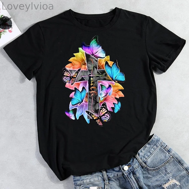 Butterfly Faith Round Neck T-shirt